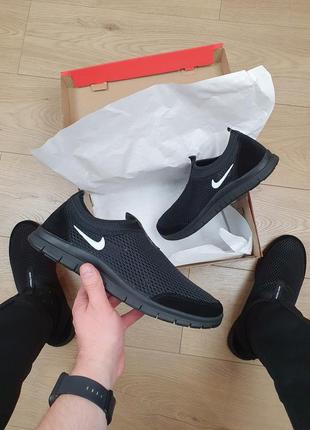 Кросівки мокасини чоловічі чорні з білим nike free run 3.0 black.