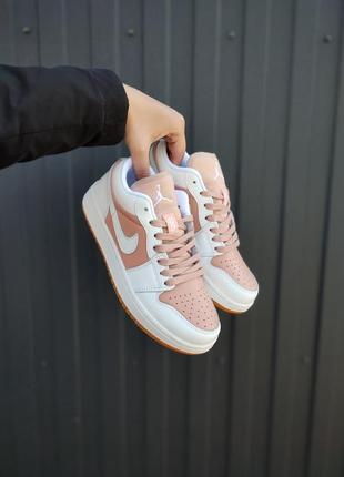 Женские кроссовки nike air jordan 1 low white tan найк белые бежевые8 фото