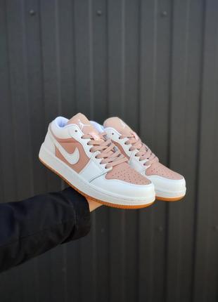 Женские кроссовки nike air jordan 1 low white tan найк белые бежевые6 фото