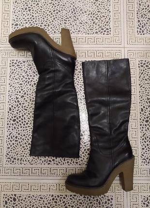 Женские кожанные сапоги с высоким голенищем размер 38