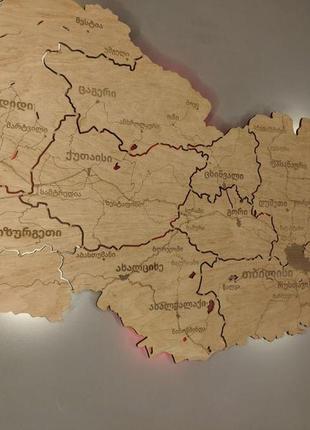 Карта грузии (сакартвело) на грузинском языке  из фанеры настенный декор с led подсветкой nevet красно-белый3 фото