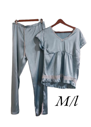 Атласна піжама з мереживом mar collection