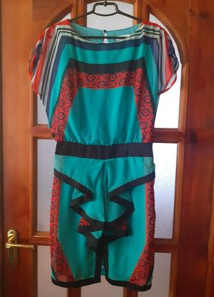 Распродажа платье шифоновое бирюзового цвета с геометрическим орнаментом размер m-l/