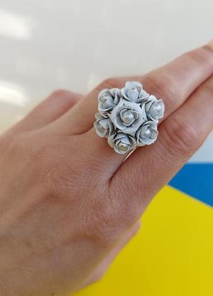 💎 кольцо с жемчугом цветок колечко эмаль цветы