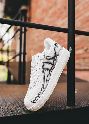 Nike air force 1 low skeleton white, мужественные кроссовки найк форс белые, кроссовки мужские найк аэр форс