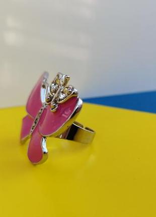 🦋 кольцо бабочка эмаль в камнях розовая колечко камни3 фото