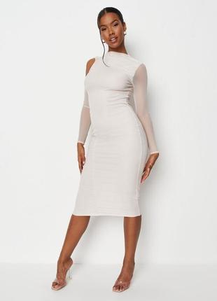 Missguided плаття по фігурі олівець футляр із сіточкою на підкладці бежеве нове