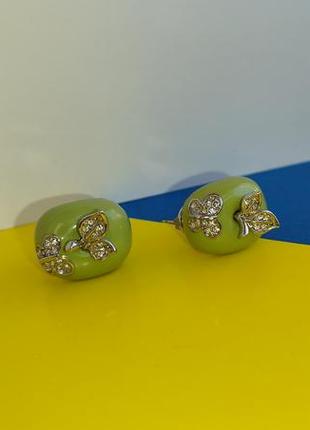 🍏 серьги яблоки с камнями эмалью гвоздики сережки камни эмаль бижутерия