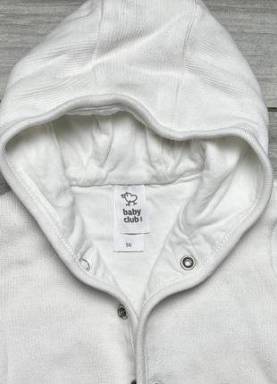Белоснежная кофта на кнопках с капюшоном для малыша baby club2 фото