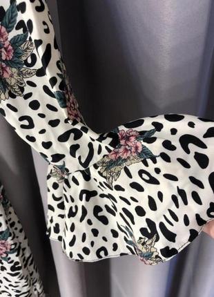 Чайна сукня з розкльошеними рукавами і квітковим і леопардовим принтом john zack tall5 фото