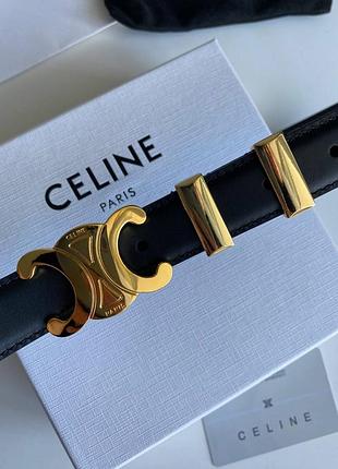 Ремень кожаный чёрный в стиле celine