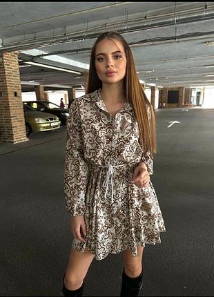 Платье рубашка короткое мини кукольное с пышной юбкой расклешенное с восточным узором орнаментом этно этническое розовое голубое зеленое коричневое