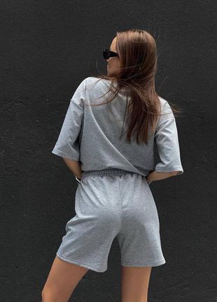 Женский свободный спортивный серый меланжевый костюм свободного кроя с свободными шортами бермудами с футболкой свободного кроя с м л 44 46 48 s m l3 фото
