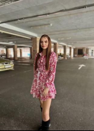 Платье рубашка короткое мини кукольное с пышной юбкой расклешенное с восточным узором орнаментом этно этническое розовое голубое зеленое коричневое