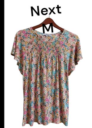 Блуза футболка с ярким принтом цветы m next1 фото