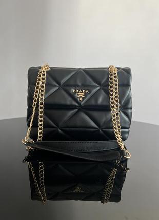 Женская сумка prada black черная прада с цепочкой модная сумка через плечо