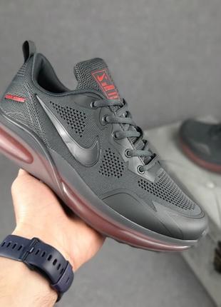 Чоловічі літні кросівки nike zoom темно сірі з червонимі модні кросівки найк зум чудової якості