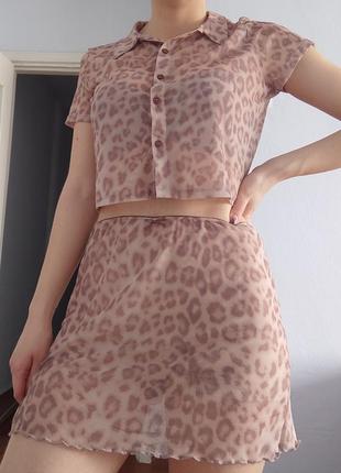 Костюм asos топ и юбка леопардовый набор2 фото