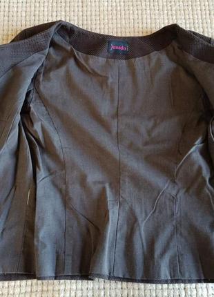 Пиджак жакет летний коричневый хлопок укороченный рукав с бантиками7 фото