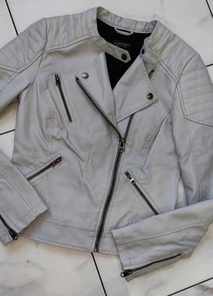 Кожзам эко-куртка косуха topshop xs (36) светло-серая3 фото