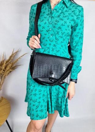 Стильная сумка, сумочка женская полукруглая рептилия черная с двумя ремнями