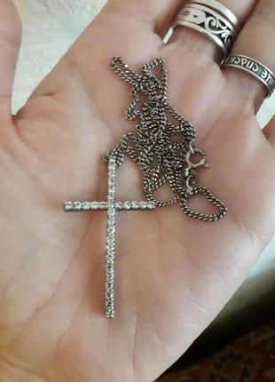 Винтаж 925 серебро серебряный крест крестик на цепочке италия