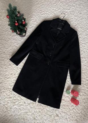 Черное теплое женское пальто 70% шерсть 10% кашемир1 фото
