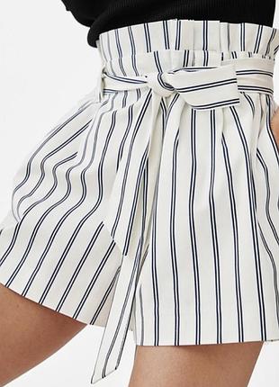 Білі бавовняні шорти в смужку з високою посадкою zara під пояс