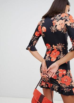 Красивое яркое платье boohoo с коралловыми цветами! +рюши!2 фото