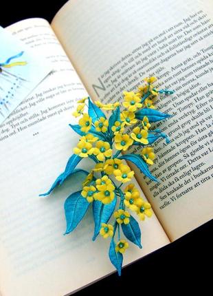 Фантазийная брошь в голубо-желтом цвете2 фото