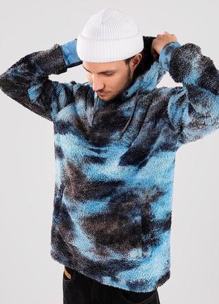 Мужская кофта худи asos - меховая синяя с эффектом tie dye теплая3 фото