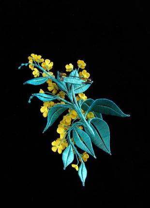 Фантазийная брошь в голубо-желтом цвете6 фото