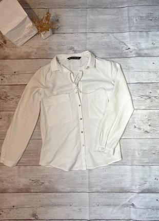 Zara рубашка блузка завязка шнуровка плетения свободный коттон карманы оверсайз