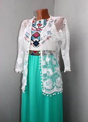 Накидка / кардиган / белая сетка с шикарной вышивкой и горошинками, m/s