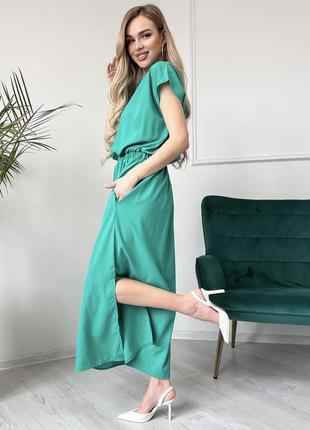Платье длинное с разрезом зеленое фиолетовое3 фото