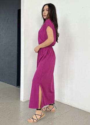 Платье длинное с разрезом зеленое фиолетовое4 фото