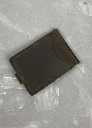 Чоловічий шкіряний затискач зажим для грошей купюр коричневий гаманець для карток2 фото