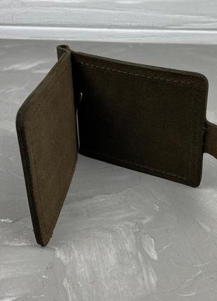 Чоловічий шкіряний затискач зажим для грошей купюр коричневий гаманець для карток3 фото