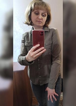 Сорочка жіноча темно оливкова, хакі коттон, з вишивкою mango casual