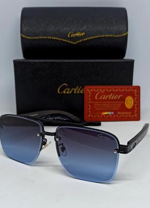 Окуляри в стилі cartier чоловічі сонцезахисні сіро синій градієнт в чорному металі