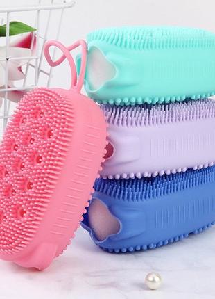 Силіконова мочалка для тіла з губкою bath brush двостороння рожева