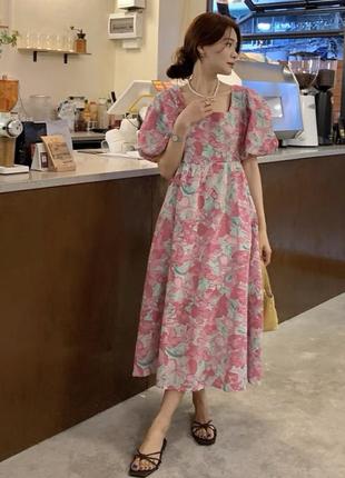 Женское платье миди в цветочный принт2 фото