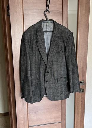 Пиджак винтажный шерстяной в клетку серый размер l-xl