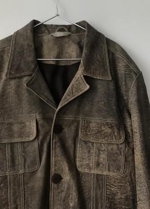 Оригінальна куртка з натуральної шкіри з ефектом старіння tyler шкіряний піджак з потертостями шкіра3 фото
