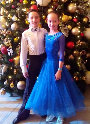 Синее платье стандарт для бальных танцев2 фото