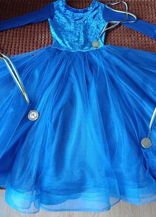 Синее платье стандарт для бальных танцев3 фото