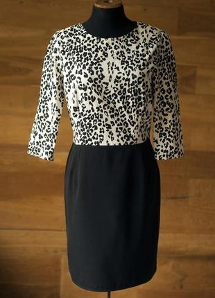 Чорно біле плаття футляр з леопардовим принтом міді жіноче mango, розмір m1 фото
