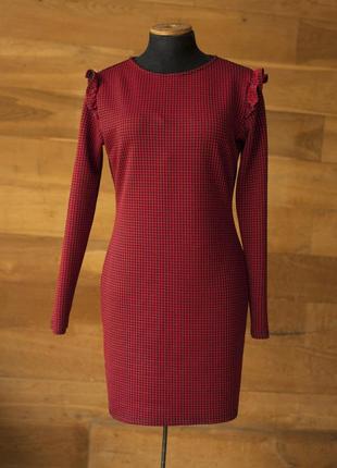 Красное платье в клетку мини женское mango, размер m, l1 фото