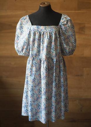 Біла літня сукня в дрібну квіточку з об’ємними рукавами жіноча east focus, розмір m, l