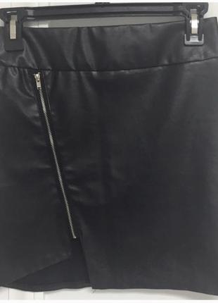 Черная короткая кожаная юбка мини из искусственной кожи lanshifei1 фото